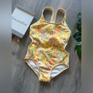 Art class Girls Floral Print Cut Out One Piece Swimsuit in Yellow size XS (4/5)